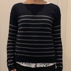 Partial cashmere stripped blue and silver sweater